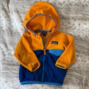Patagonia Vibrant Orange and Blue Hooded Fleece
